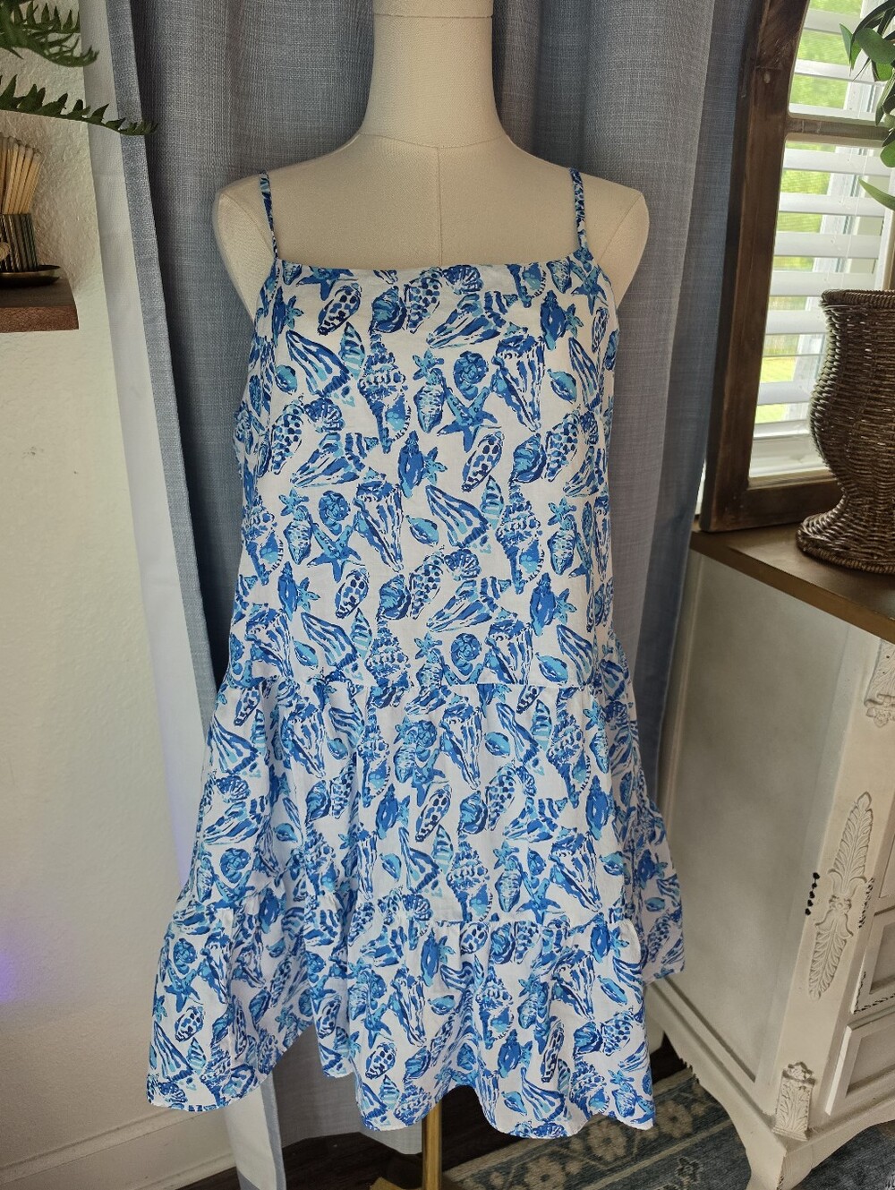 Lilly Pulitzer White & Blue Shell-Print Mini Sundress